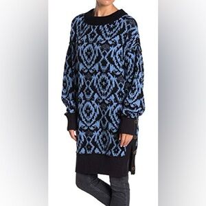 Free People Blue “Winter Skies” Combo Sweater Dress buttons open at side M tag:S